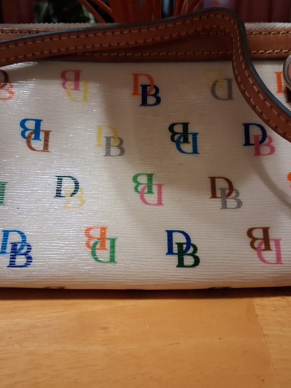 Dooney & Bourke Multicolor DB Logo White Wristlet Clutch